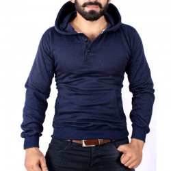 Navy Blue Henley Style Fleece Hoodie FS-2511
